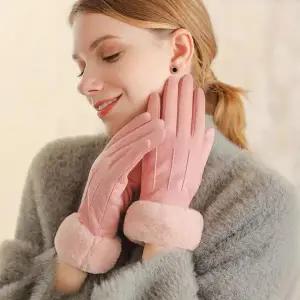 [하프클럽/]여성 겨울장갑 스웨이드 기모 털장갑 터치 방한장갑