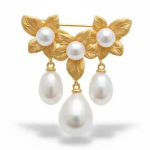 [하프클럽/]단아한 브로치 무광 옷핀 쉘비즈 레트로 진주 물방울