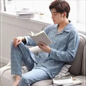 (색상 블루)체크카라 남성 잠옷세트 겨울 홈웨어 상하의세트