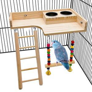 클라이밍 사다리와 그네가 있는 캐슨 버드 퍼치 플랫폼, 음식 컵이 있는 패럿 케이지 놀이터 , 앵무새가 체육관을 연주하는 나무 운동 훈련 스탠드, 버디, 러브버드, 칵테일을 위한 스탠드
