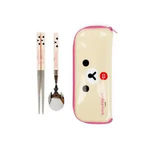 어린이 휴대편한 숟가락+젓가락+케이스 리락쿠마 수저세트 핑크 예쁜 위생 캐릭터