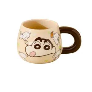 어린이 유아물컵 짱구 밤색손잡이 세라믹 머그컵 460ml 위생컵 예쁜컵 만화컵 캐릭터
