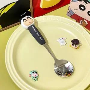 유아 그립감좋은 귀여운 수저 짱구 입체 피규어 손잡이 숟가락 블랙 어린이집선물