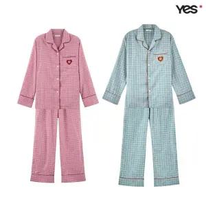 [롯데백화점]예스 타탄체크 하트 남여 커플 파자마 잠옷 세트 YSWNB852YSMNB852