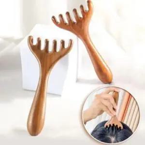 갈고리형 우드 무늬 플라스틱 괄사빗 두피 경락마사지 나무괄사 우드괄사