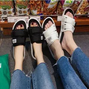 [하프클럽/]여름 슬리퍼 쿠션 뮬 편안한 스트랩 남녀 공용 슬라이드 신발