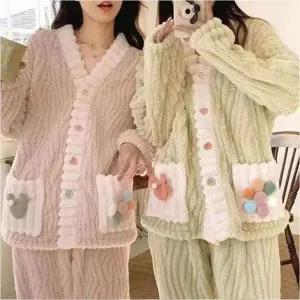 집순이 여자 수면잠옷 파자마 세트 포근한 겨울 극세사