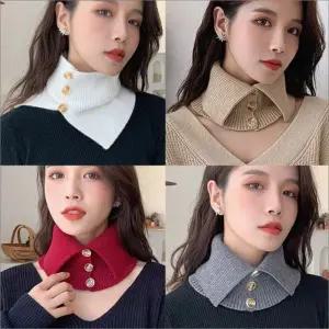 넥워머 여자 목폴라 페이크 단추 겨울 터틀넥 니트
