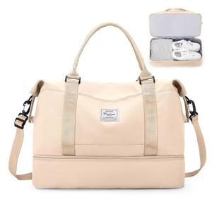 [미국배송] 여성용 SYCNB 위켄더 가방 신발 수납공간이 있는 퍼스널 아이템 여행 하룻밤 더플 짐 베이지