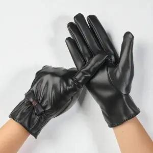 ( )여성 겨울 터치 리본 가죽장갑 방한 기모 안감 보온장갑