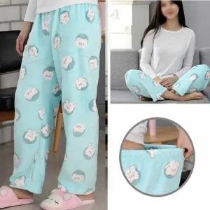 ( )여성용 겨울 극세사 잠옷 수면바지 민트베어 수면장옷 극세사수면바지 여성수면바지 플리스잠옷 방한용