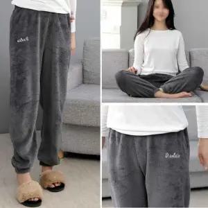 ( )여성용 겨울 극세사 잠옷 수면바지 그레이 수면장옷 극세사수면바지 여성수면바지 플리스잠옷 방한용품