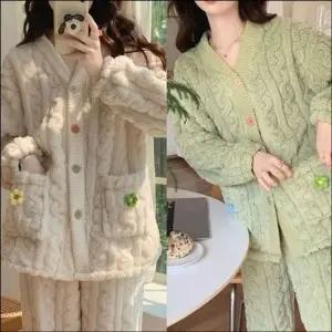 극세사 세트 케이블파자마 여자 겨울 수면잠옷 홈웨어