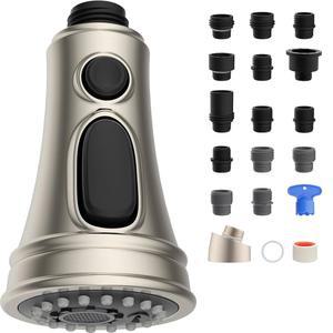 [미국배송] 풀다운 스프레이 헤드 3기능 수도꼭지 분무기 노즐을 갖춘 히벤트 주방 헤드 교체 - 모엔 아메리칸 스탠다드 델타 콜러와 호환되는 15개 어댑터 브러시드 니켈