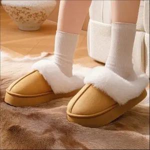 풍성한 퍼 털슬리퍼 남녀공용 겨울 방한 기모 실내화 2색