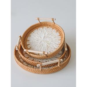 민족 보헤미아 보관함 바스켓 1 손잡이가 스타일 스낵 저장 있는 손잡 수제