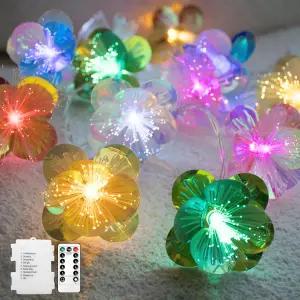 타이머와 함께 작동하는 YOLIGHT 광섬유 꽃줄 조명 배터리 13피트 20인치 컬러풀 플라워 화환 객실 테이블