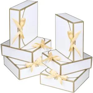 작은 선물 상자 10팩 리본이 달린 흰색 선물용 생일 결혼 파티 발렌타인 데이 어머니의 날