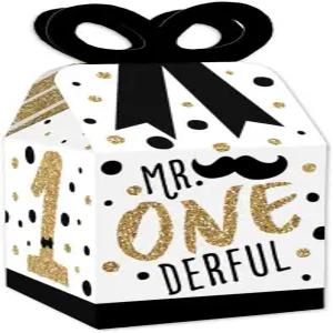빅 닷 오브 해피니스 1st birthday Little Mr. Onederful 사각형 선호 선물 상자 소년 돌잔치 보우 12개