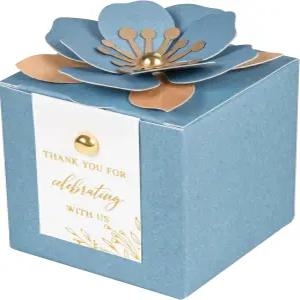 페이이 20개의 PCS 선호 상자 꽃 장식이 있는 먼지가 많은 파란색 캔디 3개 화이트 감사 태그 금박 인쇄
