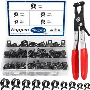 회전식 플랫 밴드 연료 호스 클램프 플라이어가 포함된 Eoppen 100Pcs 10-21mm 스프링 모음 키트 - 5가지