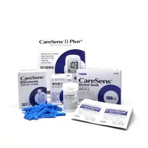 케어센스 2 플러스 혈당기+당뇨 시험지 60매+솜100+침110 혈당계 검사지 세트