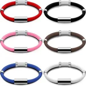 Sosation 6개 여성용 정전기 방지 팔찌 마그네틱 현기증 실리콘 스테인리스 스틸 밸런스 손목 밴드 6가지