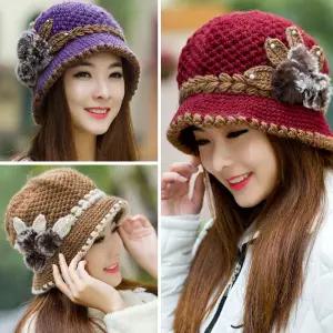 꽃 벙거지모자 겨울 방한 여성 비니 털 외출 모자 엄마 할머니 중년여성