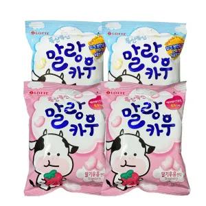 롯데제과 말랑카우 158g 밀크2개+딸기우유2개 /대용량
