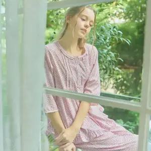 메이플라워 핑크잔꽃 7부 순면 여성 빅사이즈 잠옷 세트