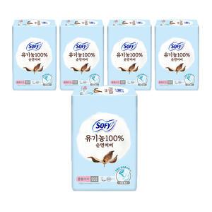 쏘피 유기농100%순면커버 날개형 슬림, 중형, 32매, 5개