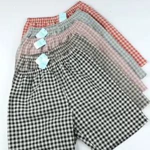 국산 체크 시어서커 잠옷바지 면혼방 남성 여성 파자마 바지 5부 체크