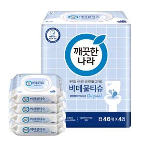 깨끗한나라 닥터비데 물티슈 캡형 46매x4팩 화장실용 비데물티슈