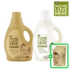 네이쳐러브메레 아기세탁세제 용기형+ 아기섬유유연제 용기형 1800ml 총 2개+세제 리필 500ml 1팩