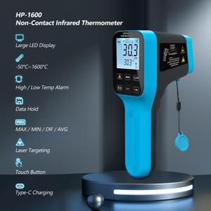측정공구 HoldPeak HP-1600 비접촉 적외선 온도계 지능형 대형 스크린 충전식 다기능