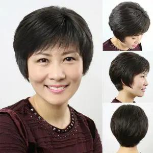 보드겜 여성 숏컷 통가발 숏 커트 중년 가발 블랙 가발 J071