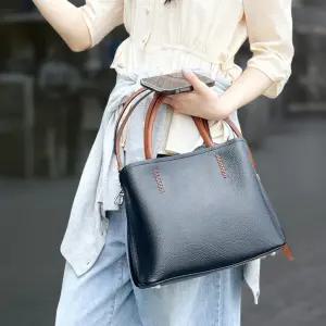 여성 빈티지 소가죽 스티치 사각 핸들 토트백 크로스백