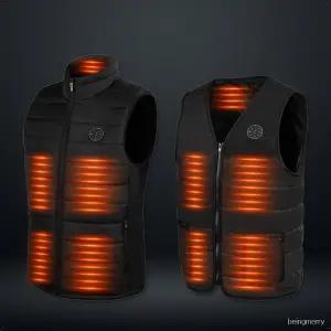 한파 아웃도어 방한 발열 온열 패딩 조끼 남녀공용 USB 충전 베스트 블랙