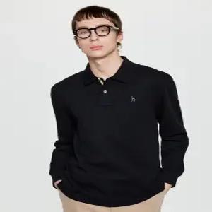헤지스 남성 25FW [시즌오프][아이코닉] 블랙 긴팔 피케 폴로 셔츠 HZTS5D431BK