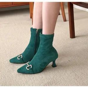 [라운슈] 포인티드토 스웨이드 큐빅  미들부츠