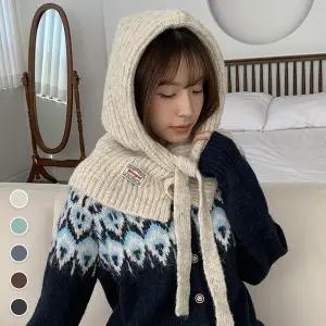 헤더드 도톰 보카시 버튼 니트 바라클라바 (25HA018)