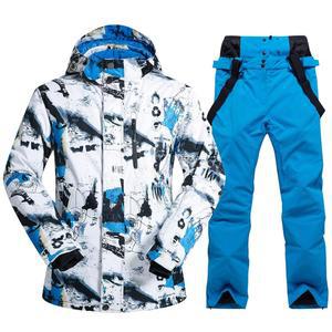 남성 스키 재킷 및 바지 세트 스키복 겨울 방수 방풍 후드 스노우 코트 2피스 스노보드 스노우슈트