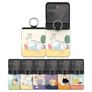 갤럭시 Z플립7 맥세이프 케이스 먀오 프렌즈의 하루 고양이 오토 힌지보호 링고리 자석 카드도어