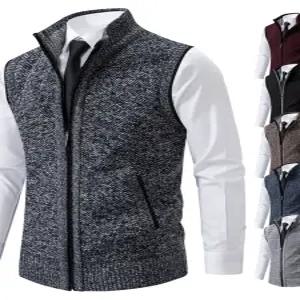 남성용 빅사이즈 솔리드 스탠드카라 민소매 지퍼형 니트조끼 겨울용