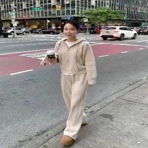 더블드 후드집업 팬츠 니트 세트 (3color)