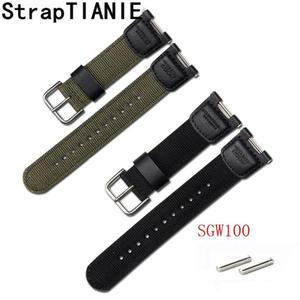나일론 가죽 스트랩 카시오 SGW-100 남자 스포츠 교체 밴드 스테인레스 스틸 버클 시계 액세서리 육군 녹색