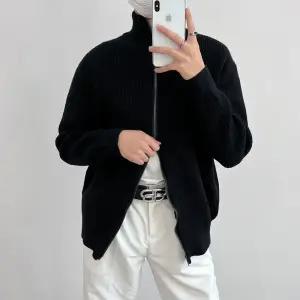 아고스또 회색 니트 남자집업니트 집업 추동 핀턱 가디건 스웨터 루즈핏 UNO4