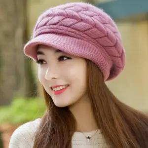 따뜻한 여성 니트 벙거지 모자 퍼 안감으로 부드럽고 따뜻 중년 엄마 할머니 방한 보온 뜨개 털모자 겨울
