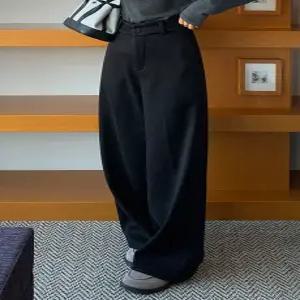 도톰 융기모 블랙 와이드 슬랙스 (one color)