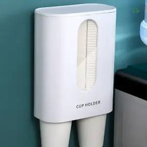 일회용컵 디스펜서 무타공 식당 종이컵 홀더 탕비실 정리 보관통 2구